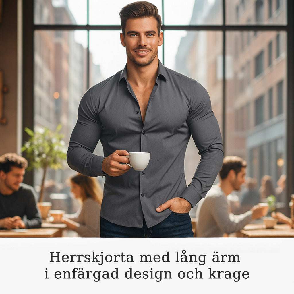 Enfärgad herrskjorta med lång ärm