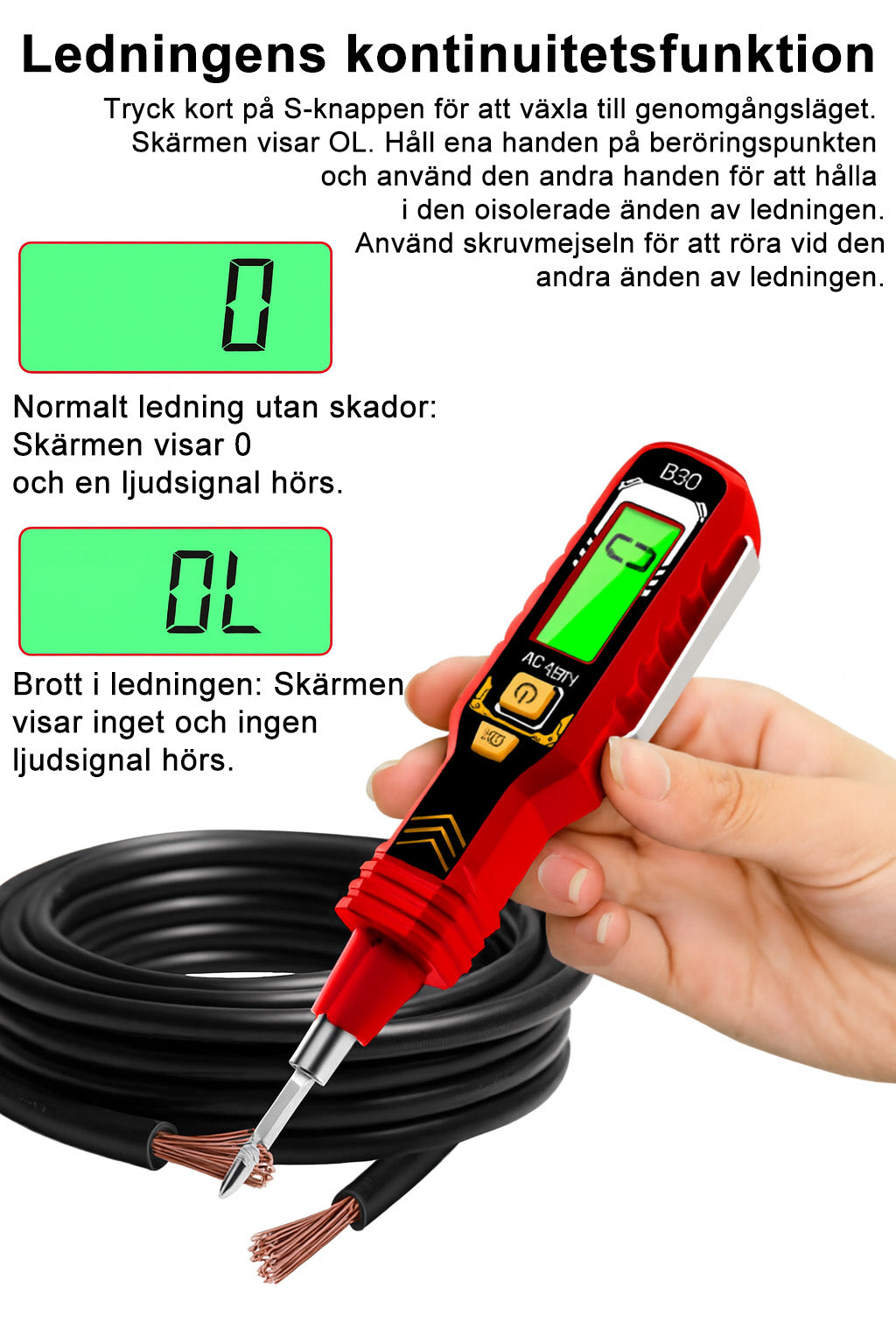 Digitalt icke-kontakt spänningstestare (LCD-skärm)