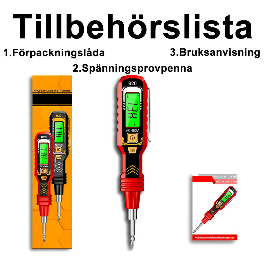 Digitalt icke-kontakt spänningstestare (LCD-skärm)