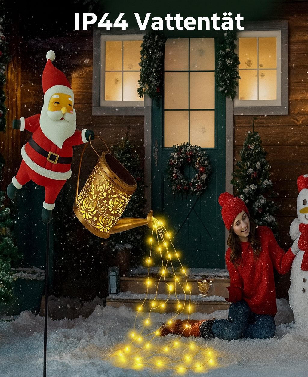 Solcells-vattenkanna lykta med jultomte design