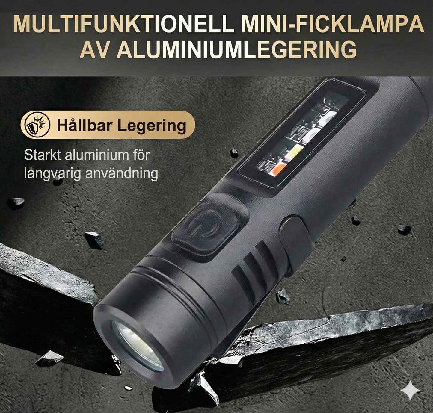 Multifunktionell mini-ficklampa i aluminium