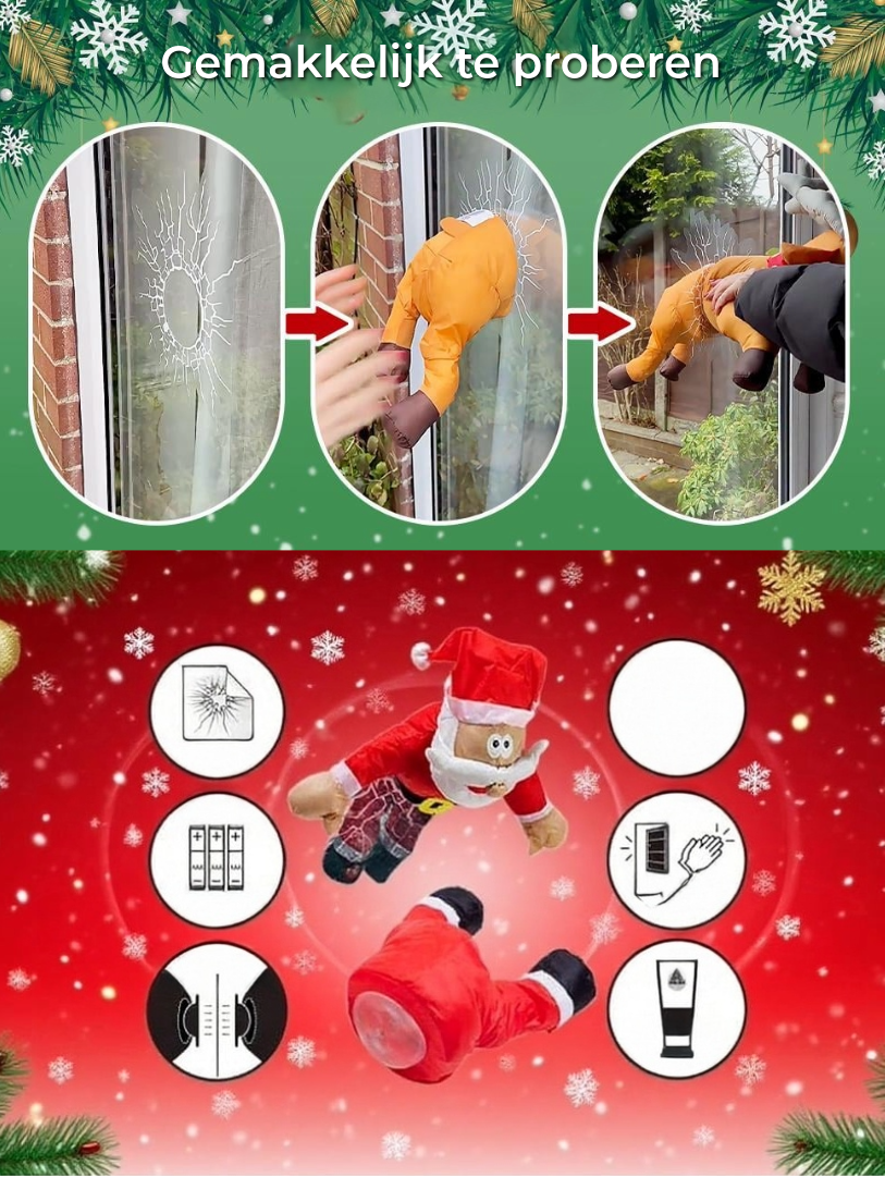 Rolig ‘Oj då!’-dekoration med jultomte och ren