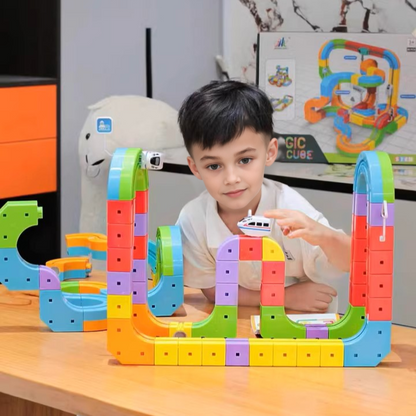 DIY-tågbana i pussel – pedagogiskt byggset för barn