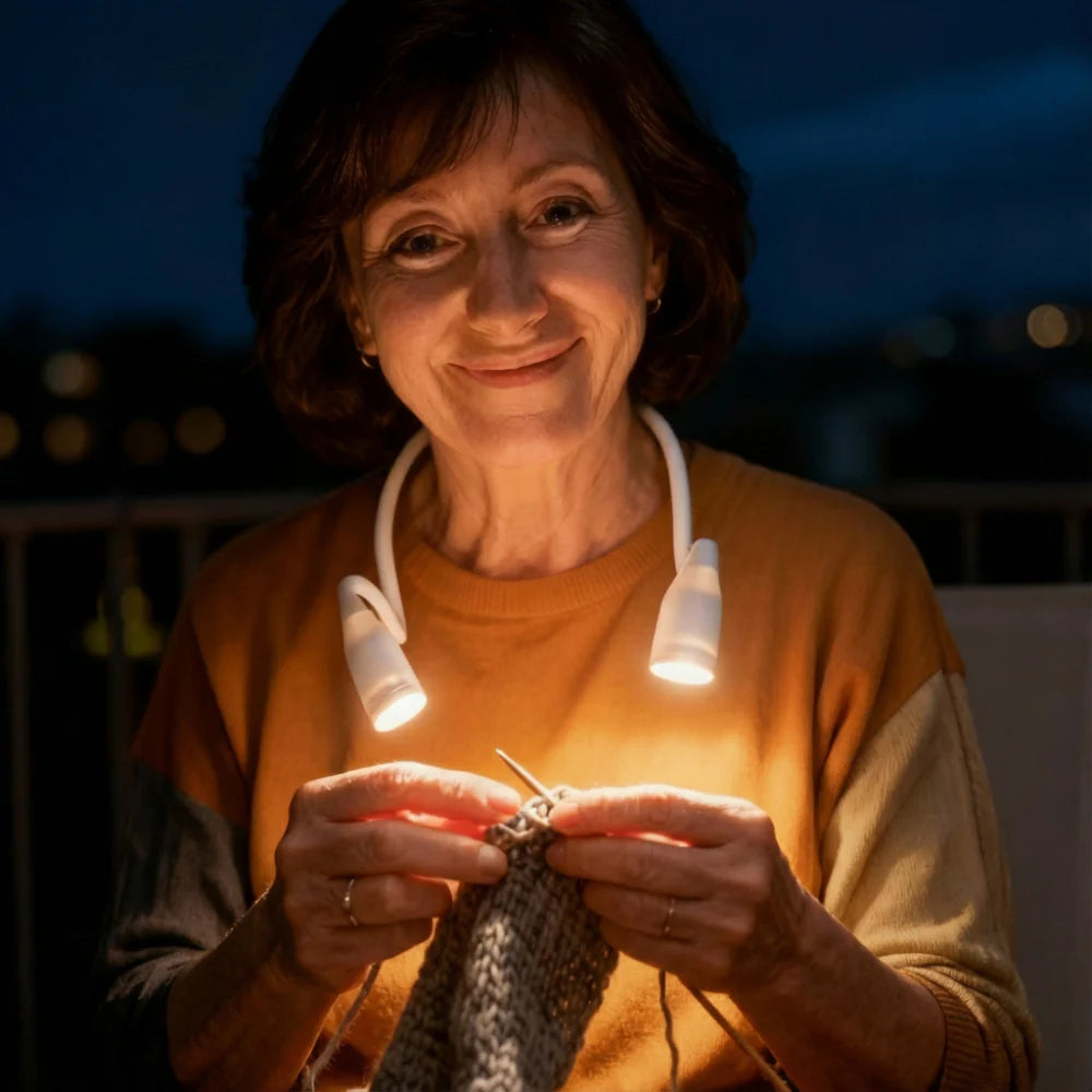 Uppladdningsbar LED-nacklampa för läsning och stickning (justerbar ljusstyrka)