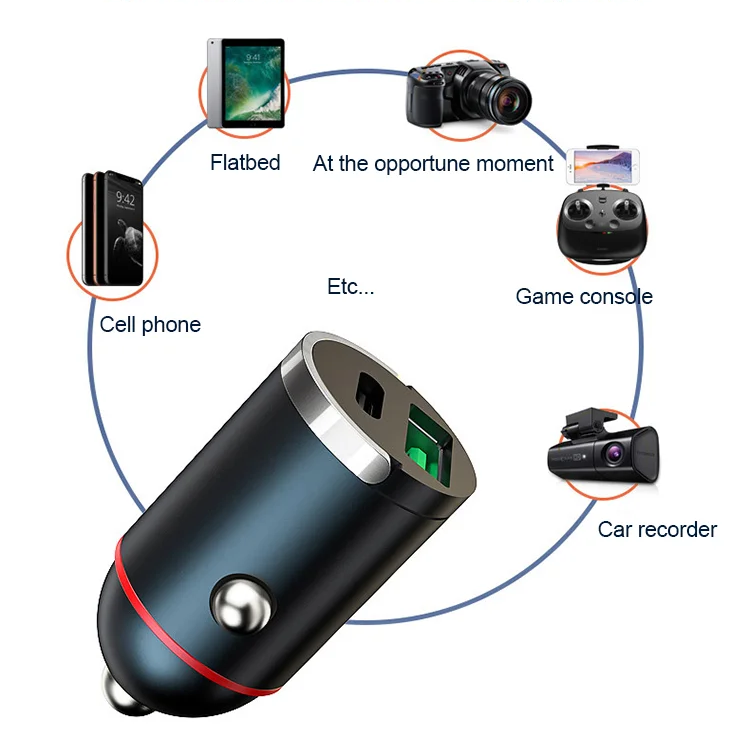 Bil­laddare med snabbladdningsfunktion för USB-C och USB-A