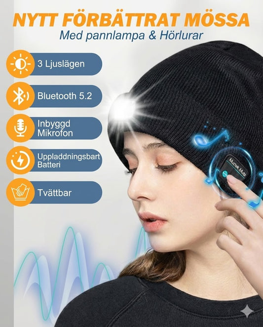 USB-uppladdningsbar Bluetooth-stickad mössa med LED-ficklampa