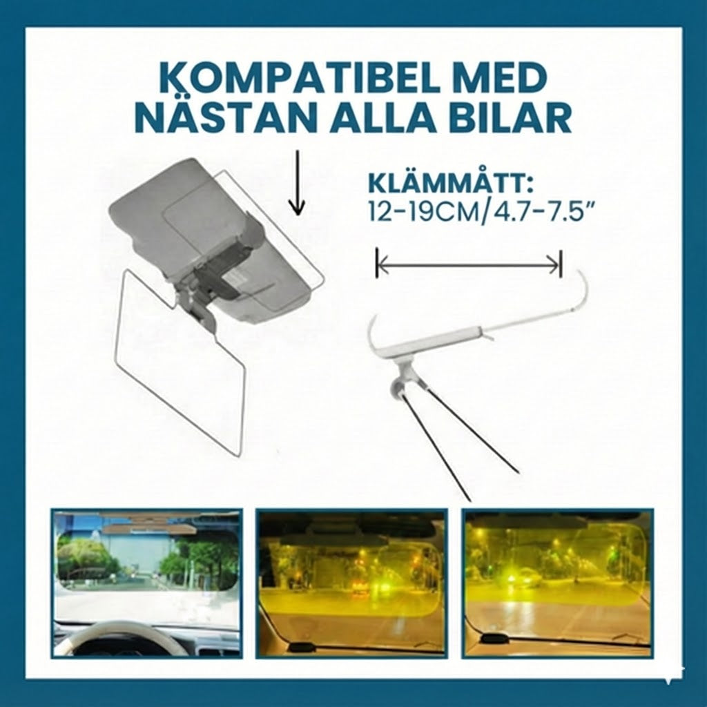2-i-1 solskärmsförlängare för bil – solskydd för dag och natt