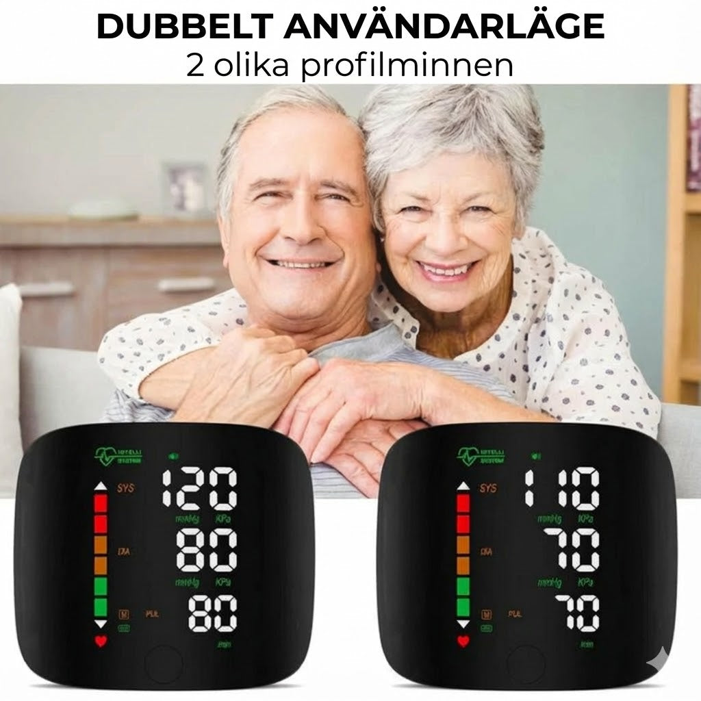 Digital handledsblodtrycksmätare – stor LED-display och minnesfunktion