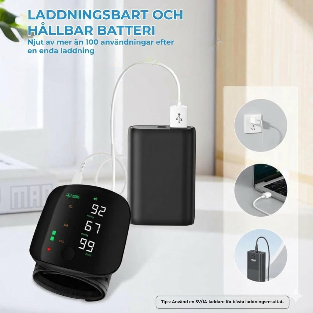 Digital handledsblodtrycksmätare – stor LED-display och minnesfunktion