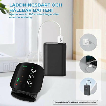 Digital handledsblodtrycksmätare – stor LED-display och minnesfunktion