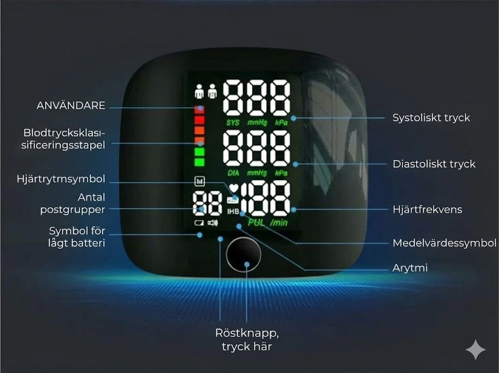 Digital handledsblodtrycksmätare – stor LED-display och minnesfunktion