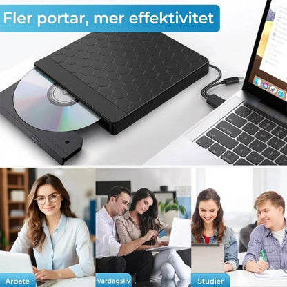 Extern DVD-spelare och brännare 8-i-1 – med USB-hub