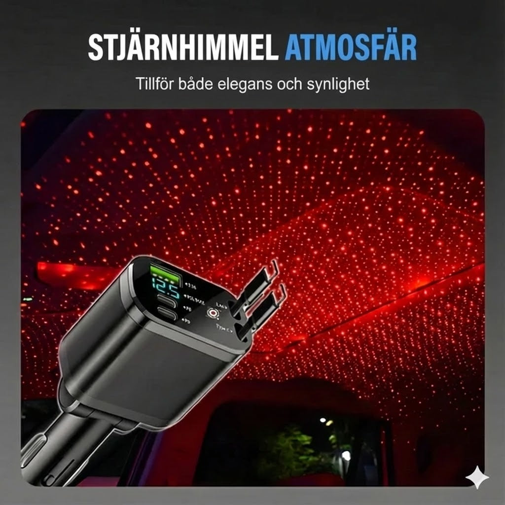 5-i-1 billaddare för fram- och baksäte – med förlängningskabel