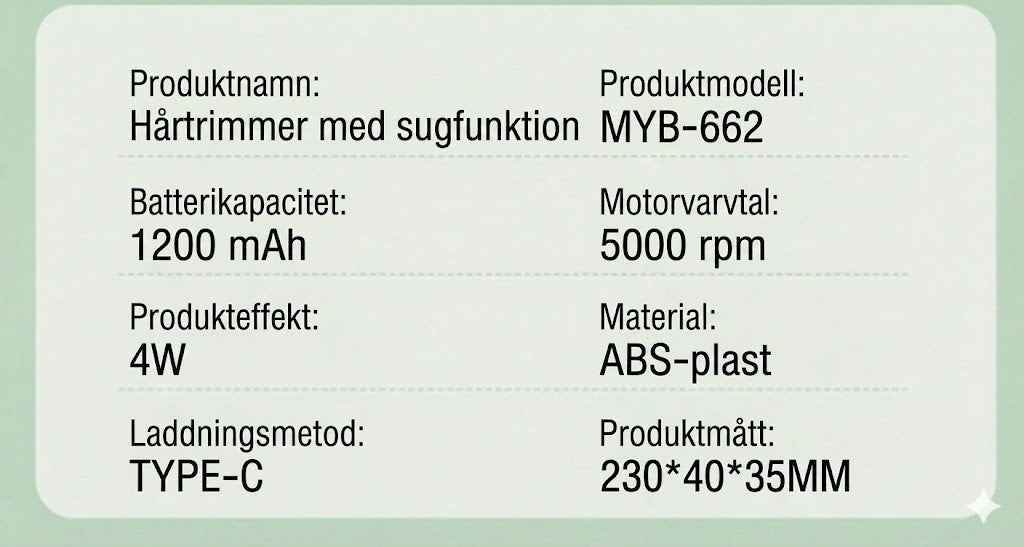 Hårklippare med vakuum funktion (utan kladd)