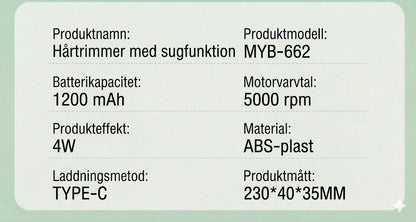 Hårklippare med vakuum funktion (utan kladd)